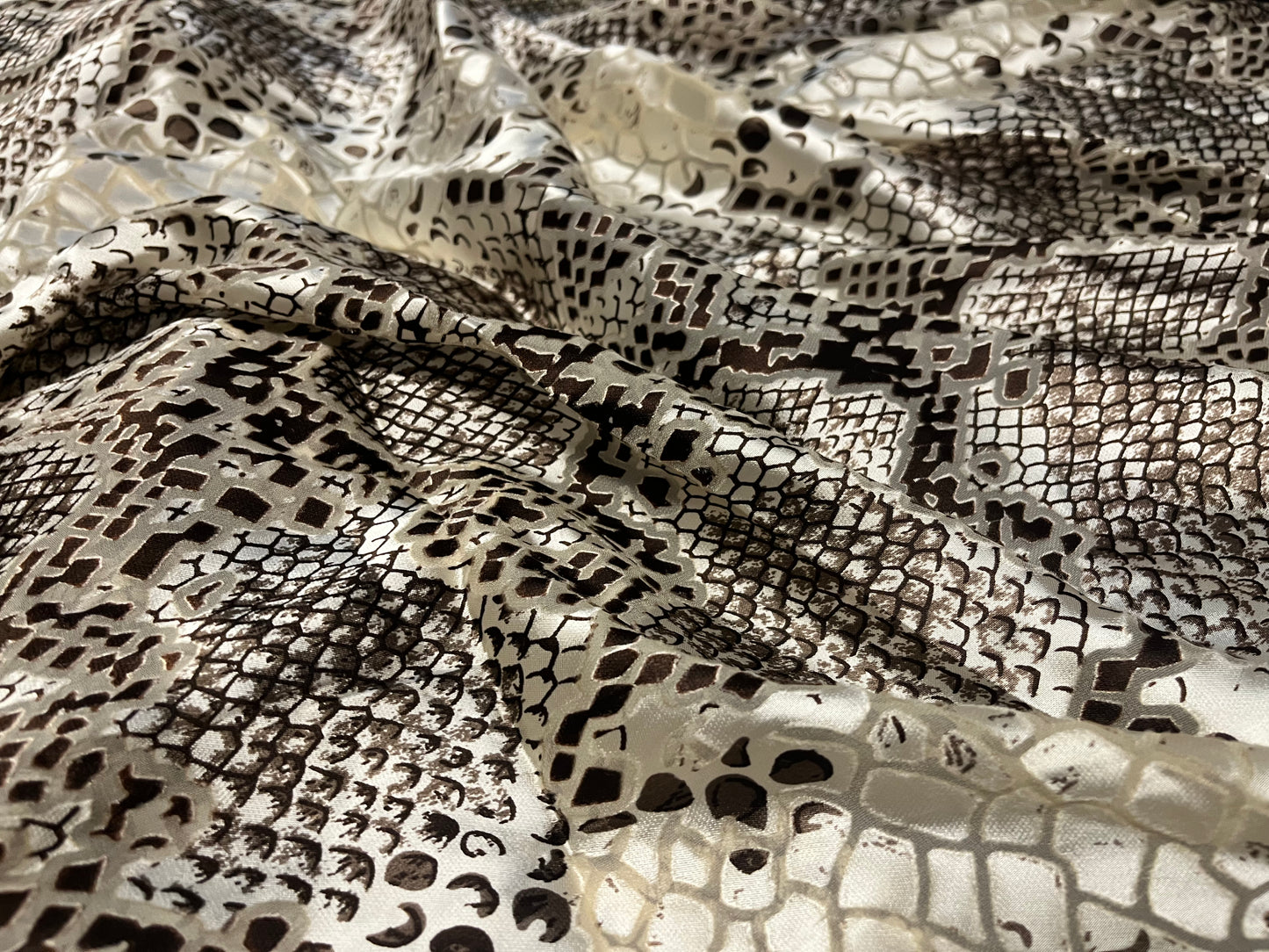 Pure Silk Chiffon Satin Burnout Snake Print Fabric – Luxury Printed Silk Fabric by the Yard + 🚚 Free Worldwide Shipping