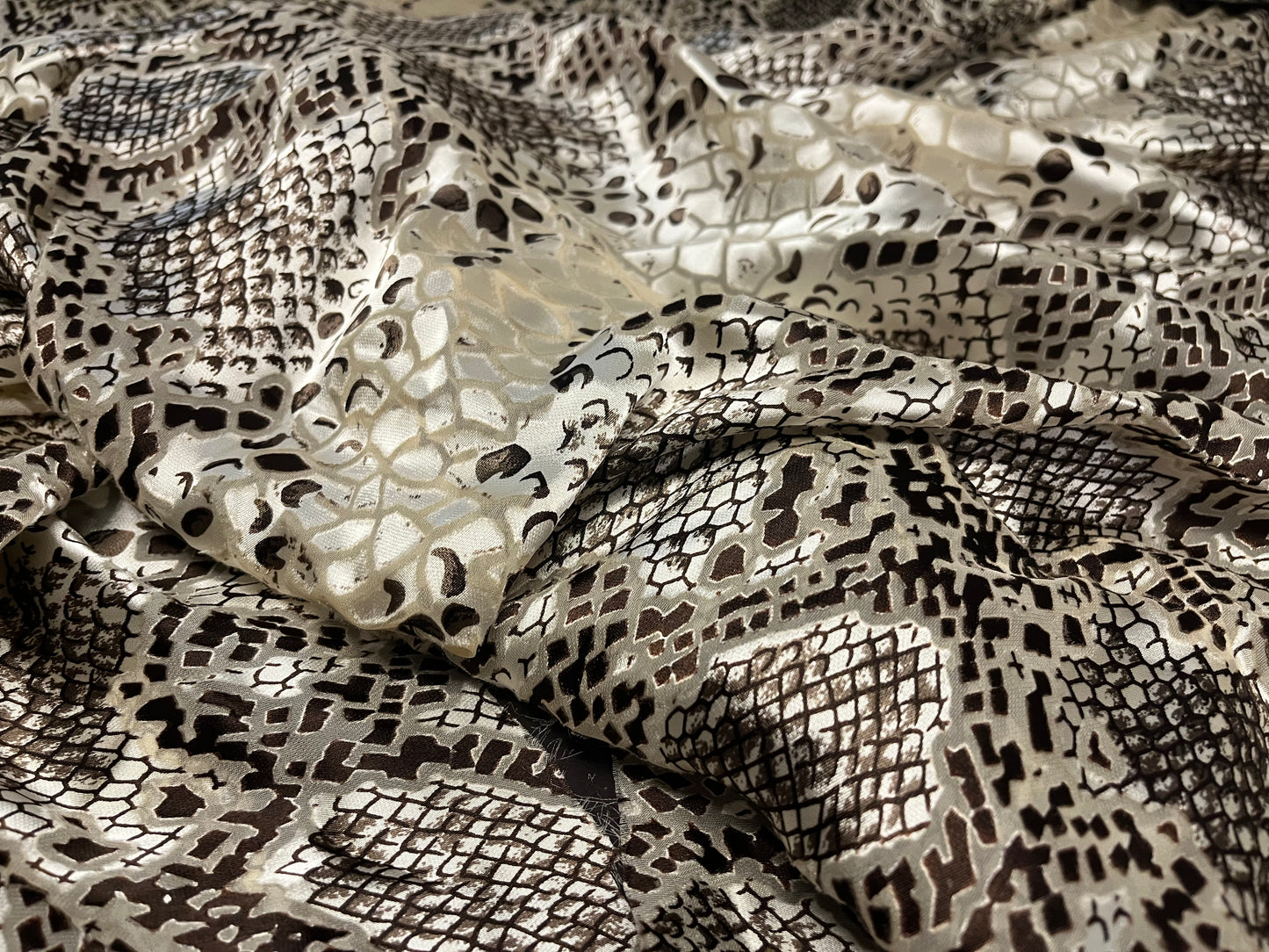 Pure Silk Chiffon Satin Burnout Snake Print Fabric – Luxury Printed Silk Fabric by the Yard + 🚚 Free Worldwide Shipping