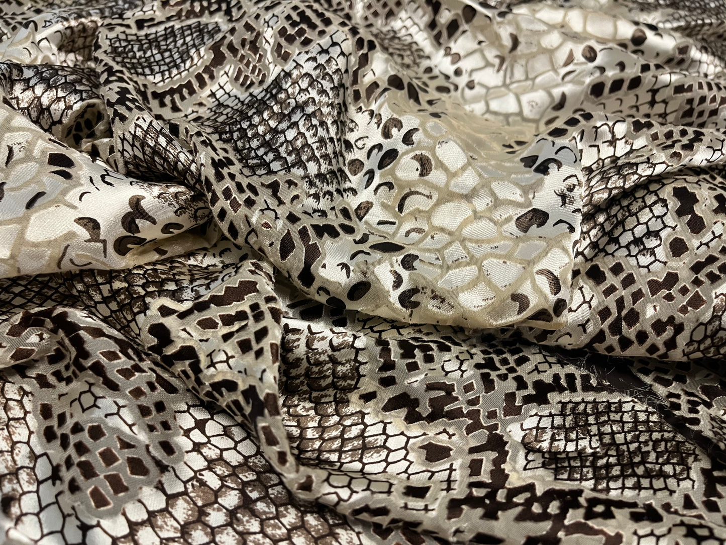 Pure Silk Chiffon Satin Burnout Snake Print Fabric – Luxury Printed Silk Fabric by the Yard + 🚚 Free Worldwide Shipping