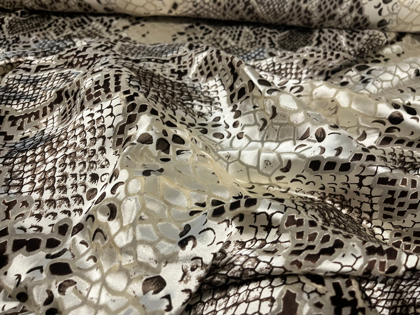 Pure Silk Chiffon Satin Burnout Snake Print Fabric – Luxury Printed Silk Fabric by the Yard + 🚚 Free Worldwide Shipping