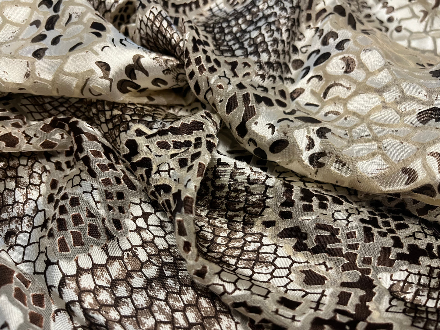 Pure Silk Chiffon Satin Burnout Snake Print Fabric – Luxury Printed Silk Fabric by the Yard + 🚚 Free Worldwide Shipping