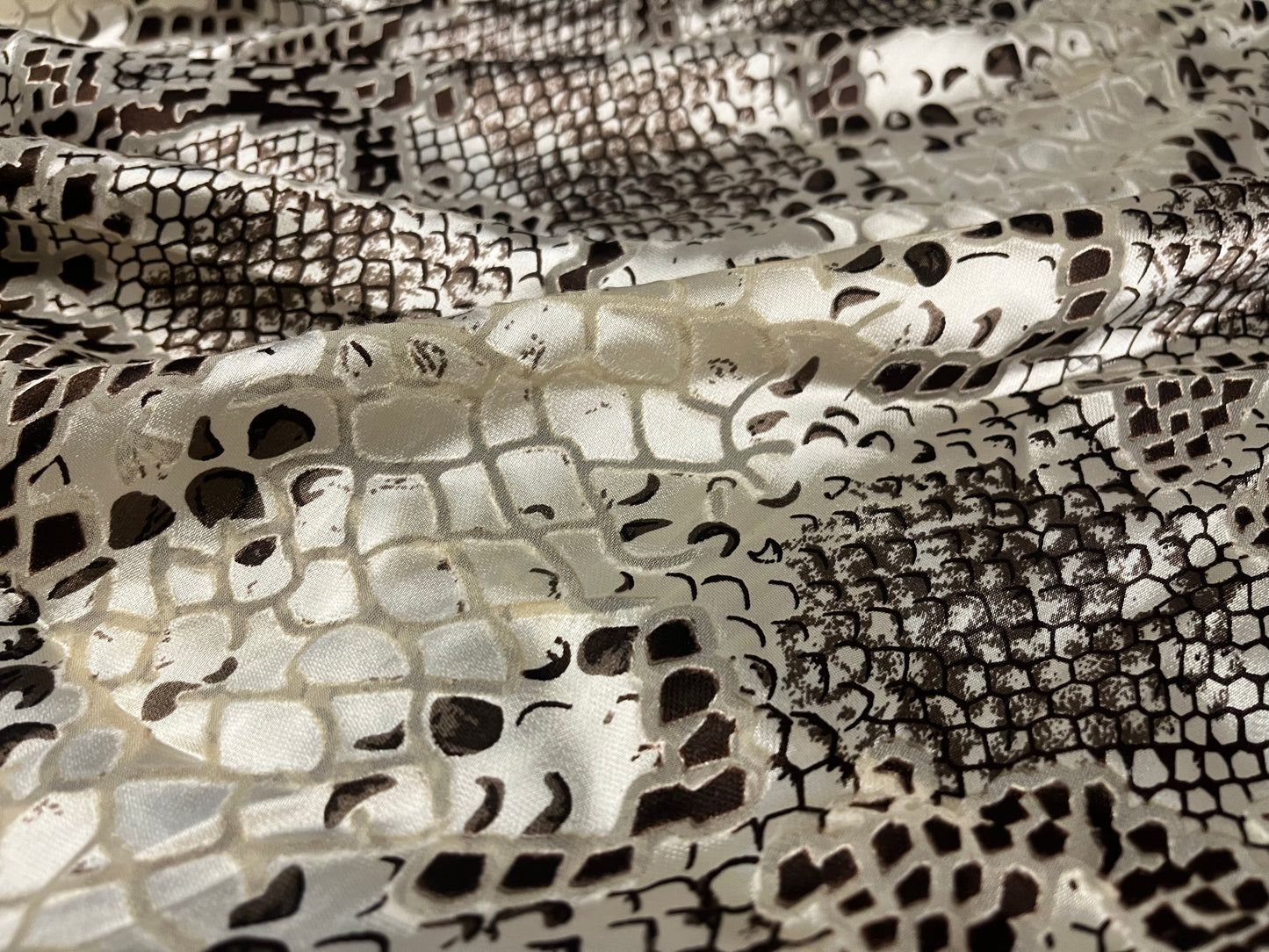 Pure Silk Chiffon Satin Burnout Snake Print Fabric – Luxury Printed Silk Fabric by the Yard + 🚚 Free Worldwide Shipping