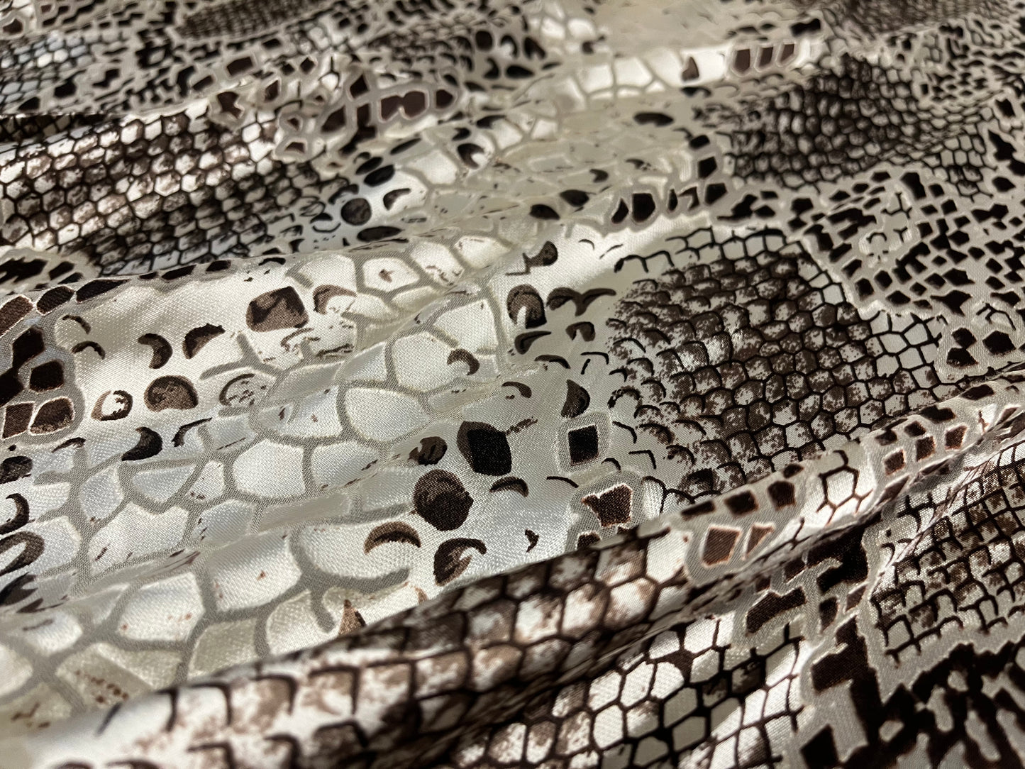 Pure Silk Chiffon Satin Burnout Snake Print Fabric – Luxury Printed Silk Fabric by the Yard + 🚚 Free Worldwide Shipping