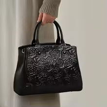 Genuine Leather Rose‑Pattern Shoulder Handbag | Women’s Luxury Slung Tote Bag – Top‑Layer Leather