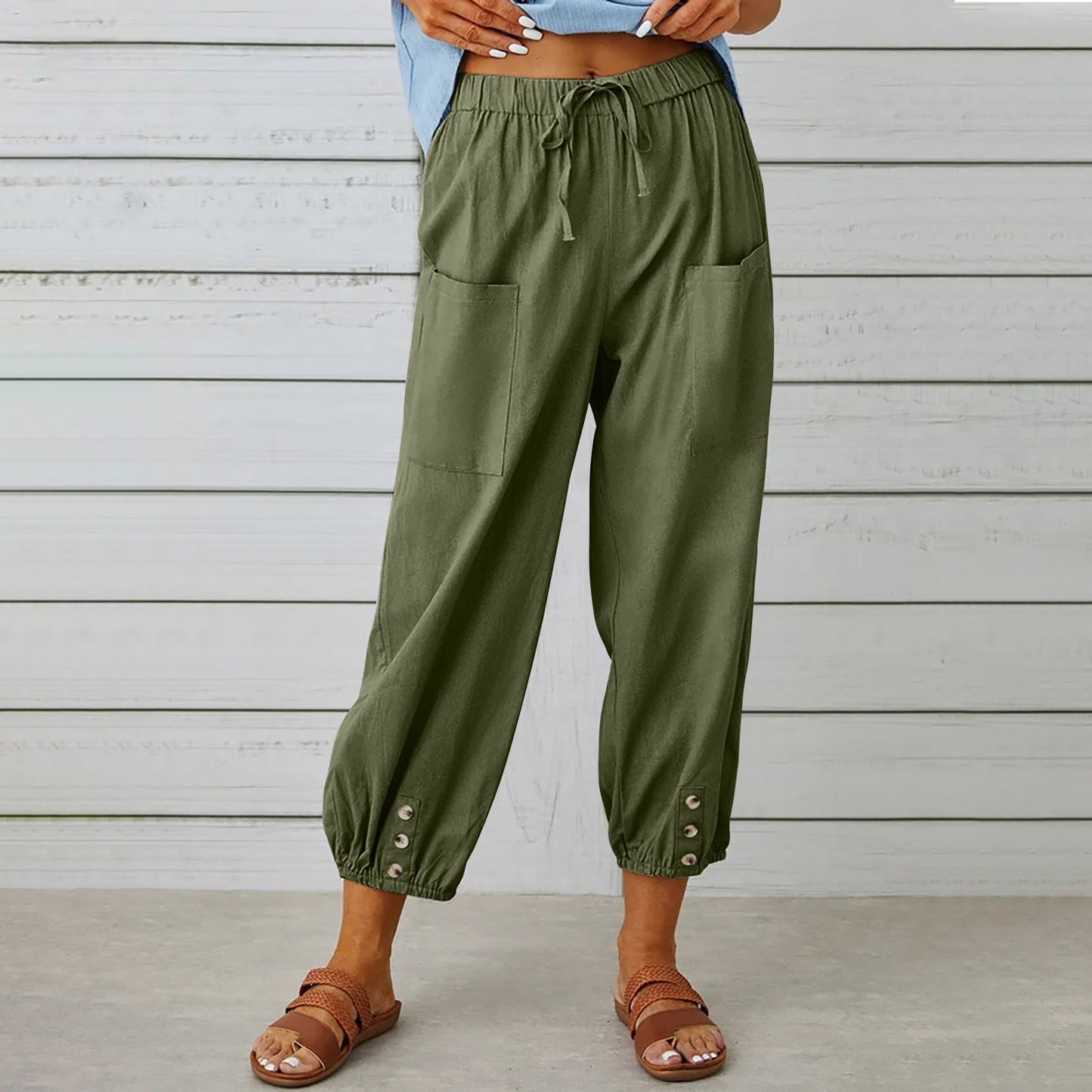 Women’s Cotton Linen Drawstring Pants – Lightweight Breathable Summer Trousers with Pockets | Relaxed Fit Casual Everyday Wear + 🚚 Free Worldwide Shipping 🎉 Extra 30% OFF At Checkout