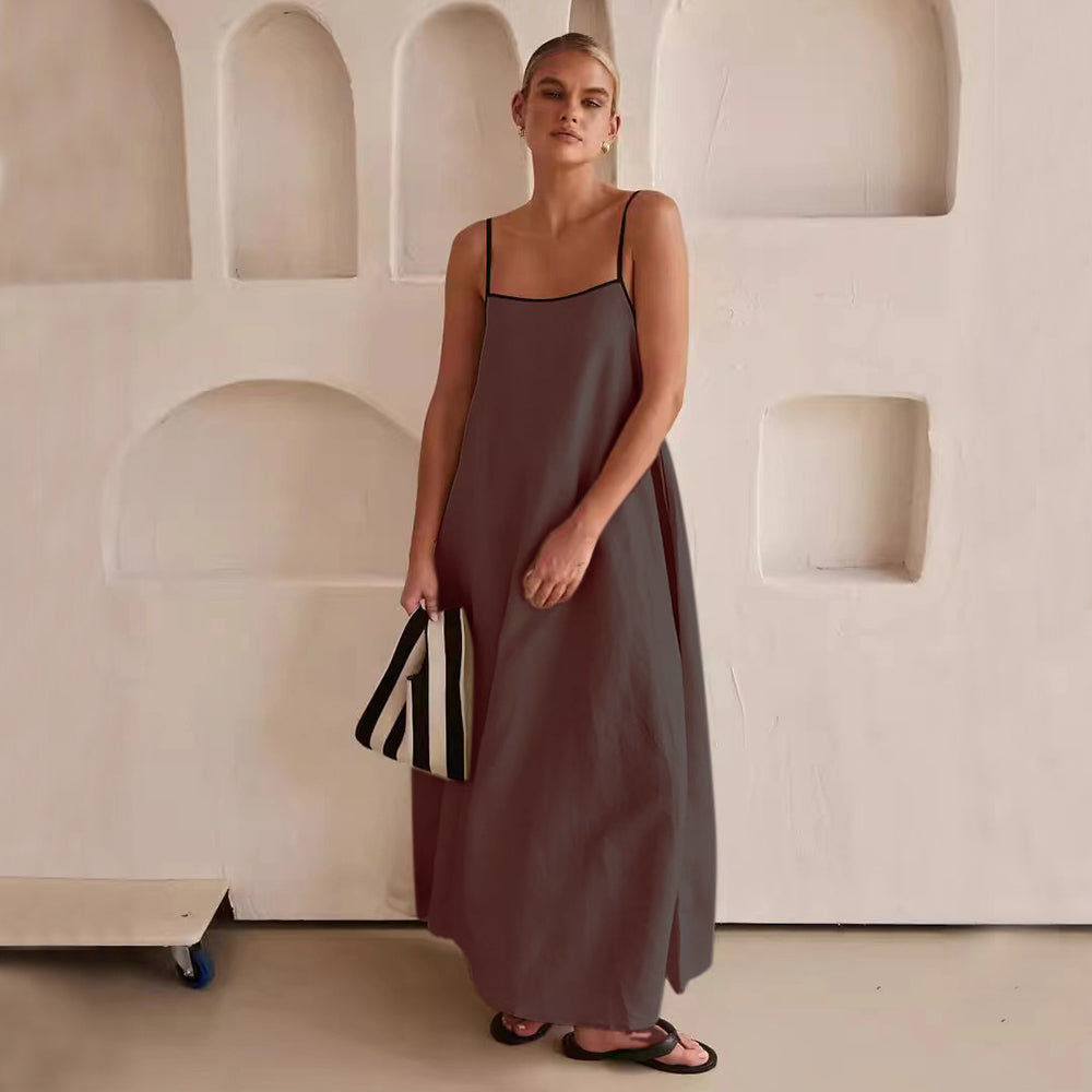 Cotton Linen Touch Suspender Dress – Square Neck Summer Swing Midi Dress for Women + 🚚 Free Worldwide Shipping 🎉 Extra 30% OFF At Checkout