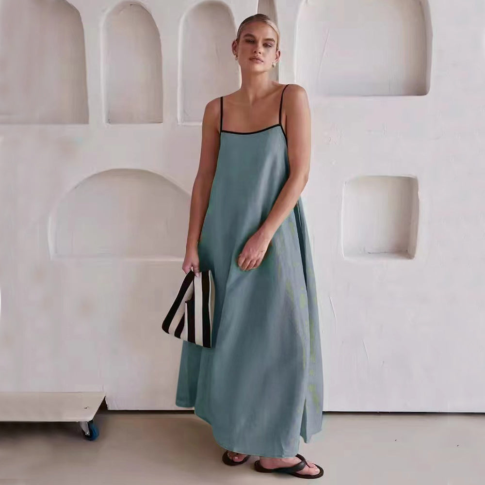 Cotton Linen Touch Suspender Dress – Square Neck Summer Swing Midi Dress for Women + 🚚 Free Worldwide Shipping 🎉 Extra 30% OFF At Checkout
