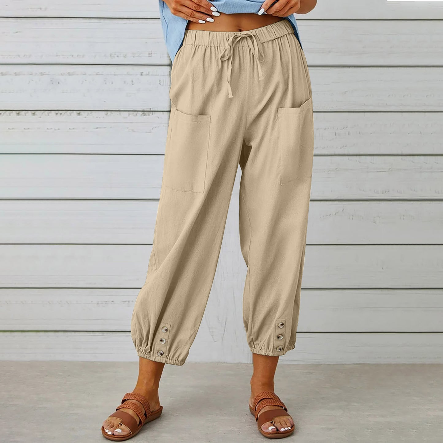 Women’s Cotton Linen Drawstring Pants – Lightweight Breathable Summer Trousers with Pockets | Relaxed Fit Casual Everyday Wear + 🚚 Free Worldwide Shipping 🎉 Extra 30% OFF At Checkout