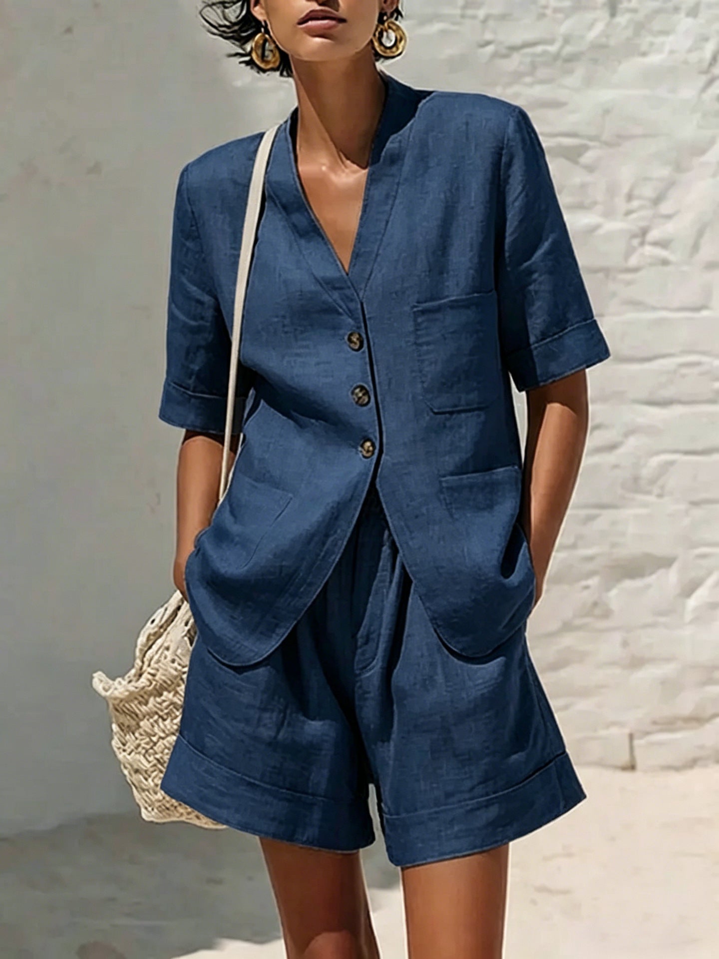 Women’s Cotton Linen Two-Piece Set – Loose Fit Summer Outfit, Breathable Matching Top & Cropped Pants + 🚚 Free Worldwide Shipping 🎉 Extra 30% OFF at Checkout