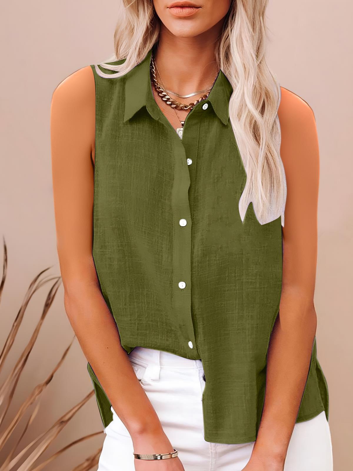 Women’s Cotton Linen Sleeveless Button Shirt – Lightweight Summer Blouse, Breathable Casual Top, Relaxed Fit + 🚚 Free Worldwide Shipping 🎉 Extra 30% OFF at Checkout