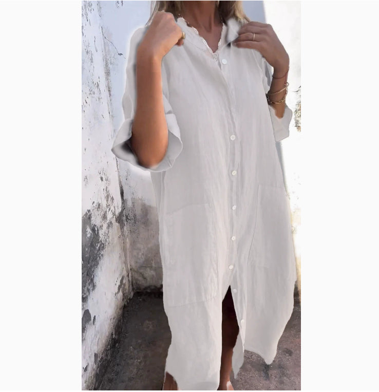 Women’s Cotton Linen Shirt Dress – Loose Casual Half Sleeve A-Line Summer Dress | Breathable, Comfortable, Plus Size + 🚚 Free Worldwide Shipping 🎉 Extra 30% OFF At Checkout