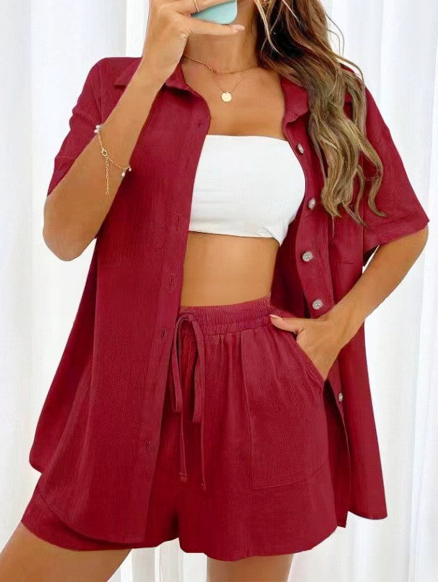 Cross-border Women's Amazon Hot-selling Distressed Cardigan Shorts Fashionable Elegant Casual Women's Set + 🚚 Free Worldwide Shipping