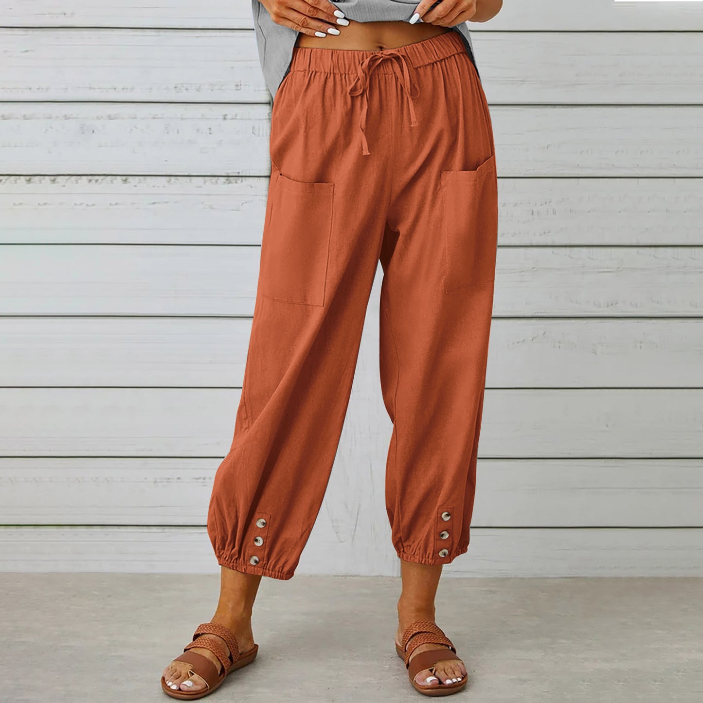 Women’s Cotton Linen Drawstring Pants – Lightweight Breathable Summer Trousers with Pockets | Relaxed Fit Casual Everyday Wear + 🚚 Free Worldwide Shipping 🎉 Extra 30% OFF At Checkout