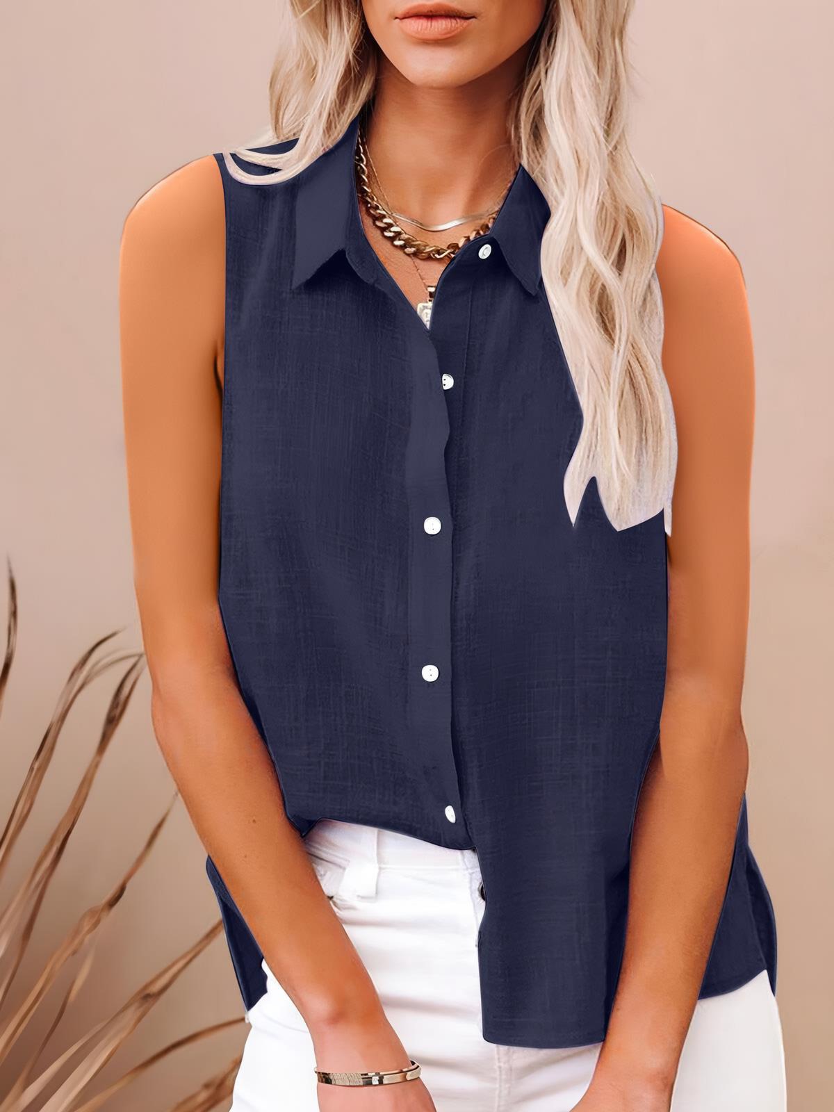 Women’s Cotton Linen Sleeveless Button Shirt – Lightweight Summer Blouse, Breathable Casual Top, Relaxed Fit + 🚚 Free Worldwide Shipping 🎉 Extra 30% OFF at Checkout
