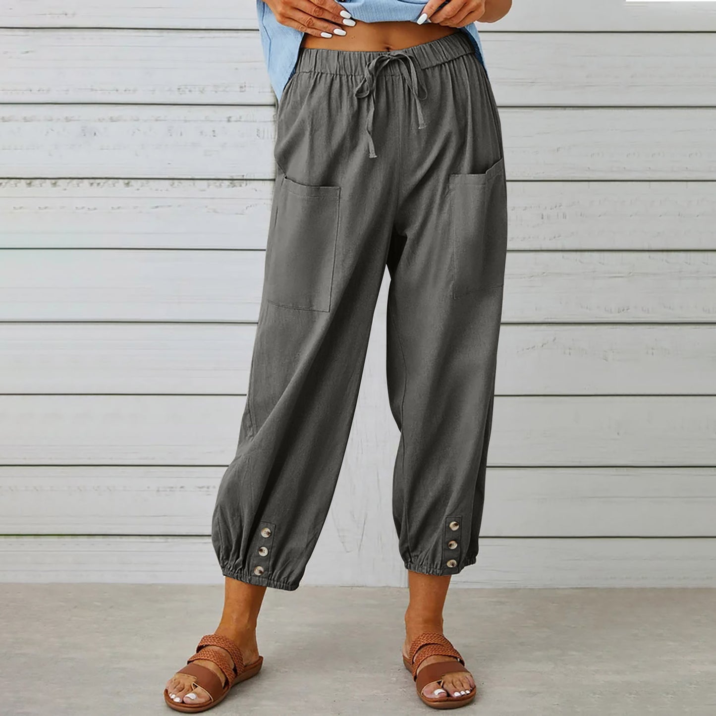 Women’s Cotton Linen Drawstring Pants – Lightweight Breathable Summer Trousers with Pockets | Relaxed Fit Casual Everyday Wear + 🚚 Free Worldwide Shipping 🎉 Extra 30% OFF At Checkout