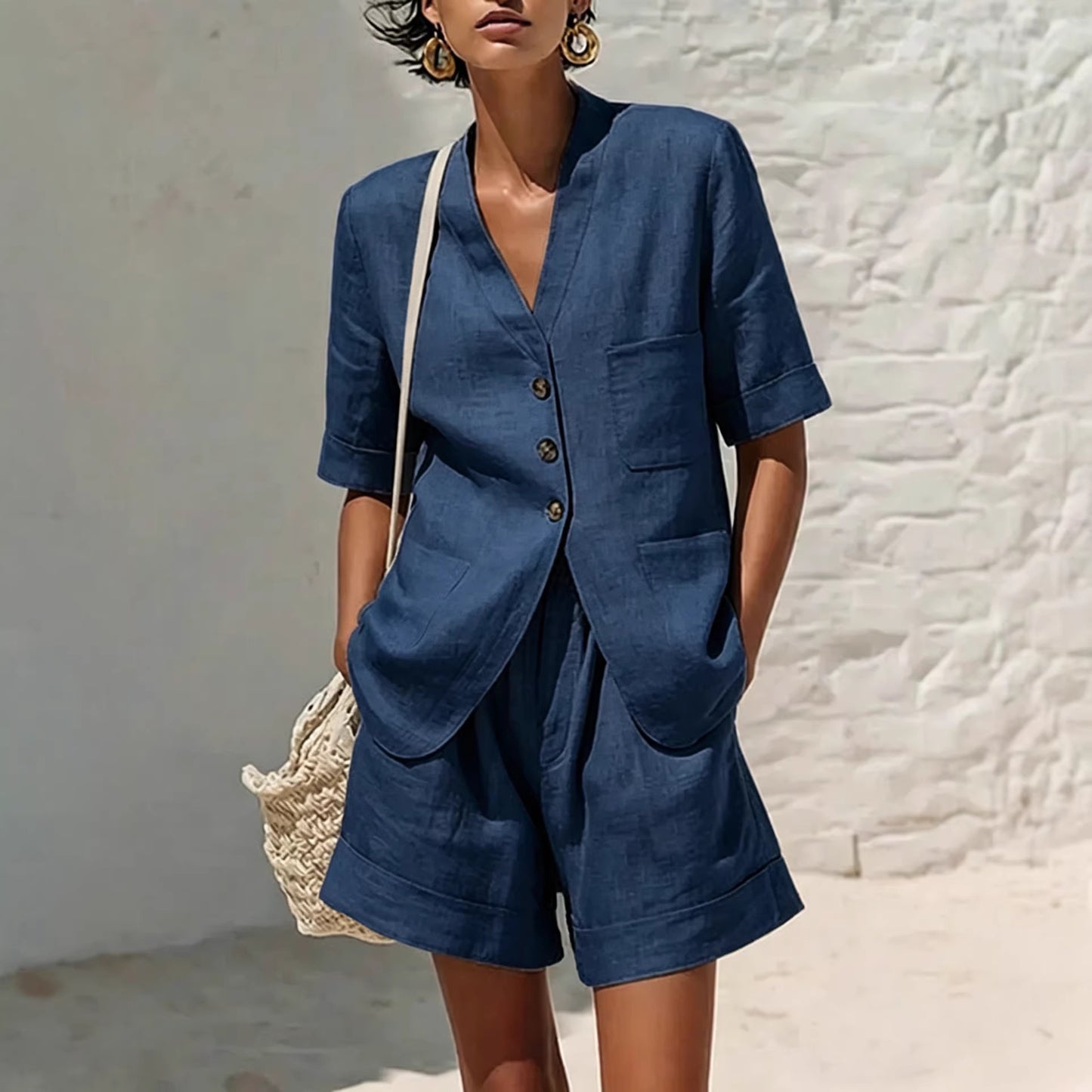 Women’s Cotton Linen Two-Piece Set – Loose Fit Summer Outfit, Breathable Matching Top & Cropped Pants + 🚚 Free Worldwide Shipping 🎉 Extra 30% OFF at Checkout