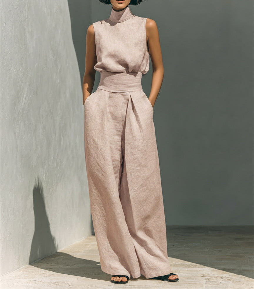 Casual Sleeveless Suit Summer Stand-up Collar Pullover Top And Loose Straight-leg Trousers Women's Clothing + 🚚 Free Worldwide Shipping 🎉 Extra 30% OFF At Checkout