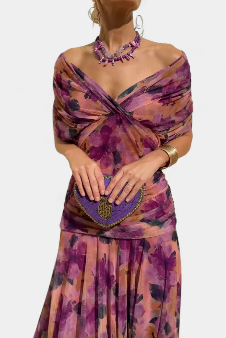 Women’s Summer Chiffon Maxi Dress – Floral Print V-Neck Short Sleeve Boho Beach Dress + 🚚 Free Worldwide Shipping