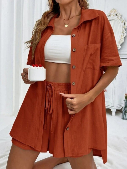 Cross-border Women's Amazon Hot-selling Distressed Cardigan Shorts Fashionable Elegant Casual Women's Set + 🚚 Free Worldwide Shipping