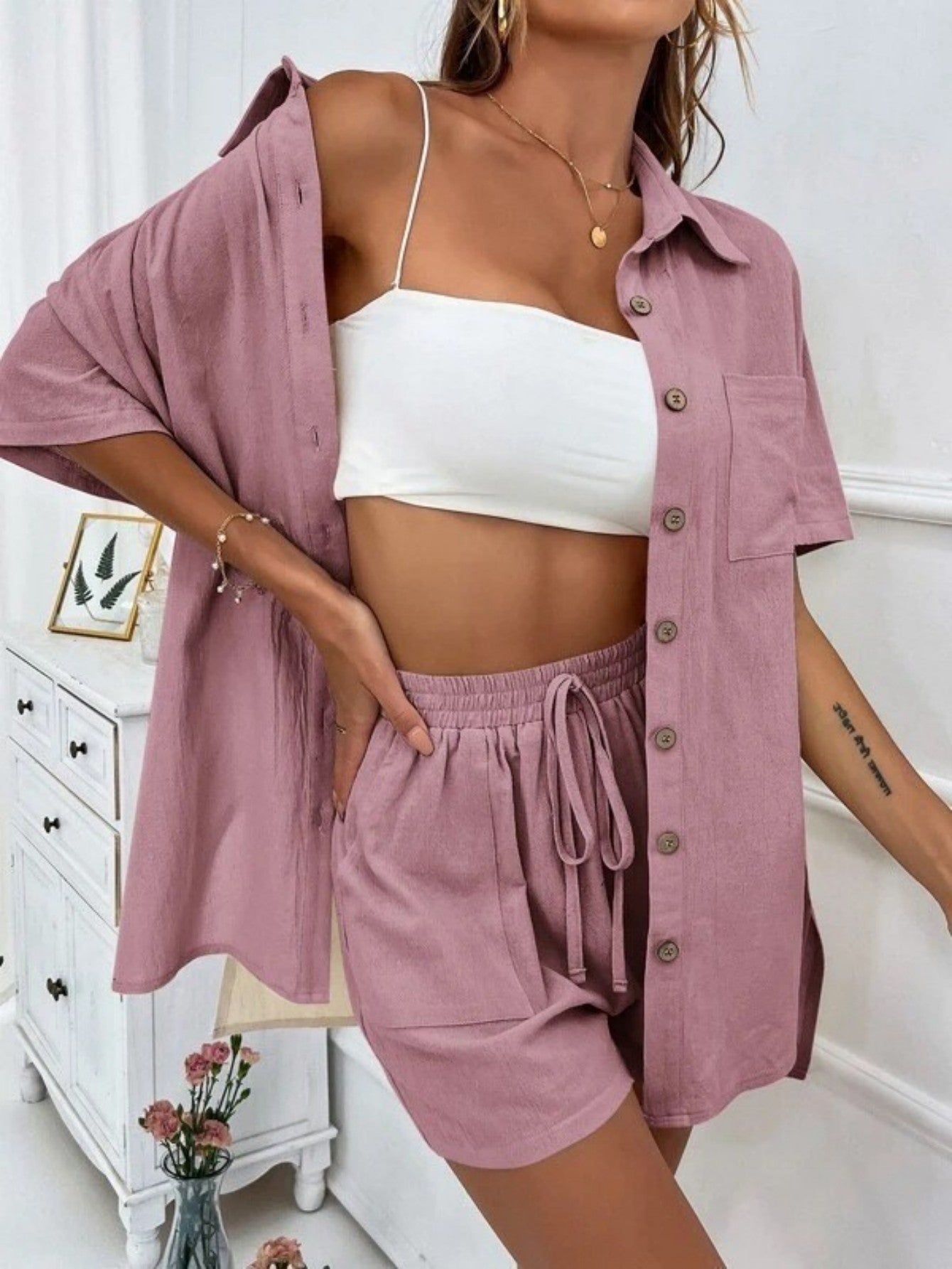 Cross-border Women's Amazon Hot-selling Distressed Cardigan Shorts Fashionable Elegant Casual Women's Set + 🚚 Free Worldwide Shipping