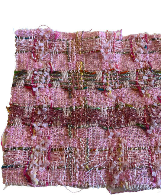 NEW High Class Bubblegum, Metallic Pink Blue Pastel Multi Couture Check Fabric Tweed Boucle Fabric (Read Description)