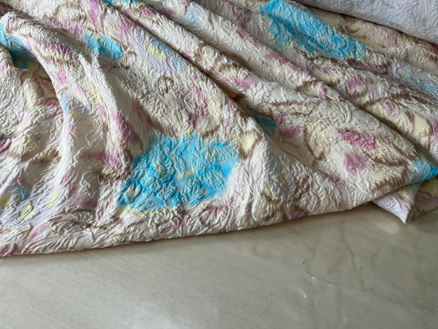 Premium Silk Stretch Cloqué Fabric – Shiny, Exquisite Couture Material