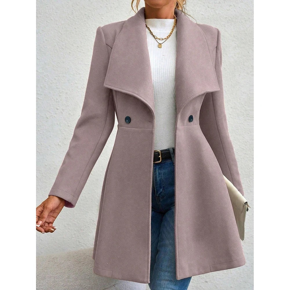 Elegant Long Wool‑Blend Women’s Winter Coat – Double‑Breasted Lapel Overcoat | Office & Casual Outerwear
