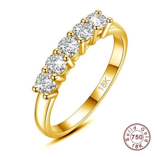 Certified 18K Solid Gold Moissanite 5‑Stone Ring for Women – Luxury Engagement / Wedding Gift