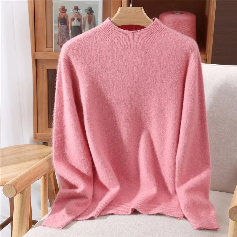 Luxurious Mink Cashmere Pullover – Women’s Soft Mock Neck Sweater for Autumn & Winter | Premium Knitwear – Free Worldwide Shipping
