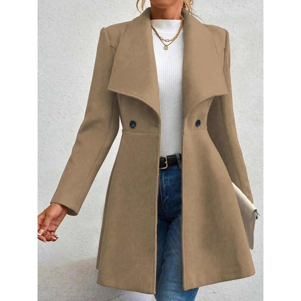 Elegant Long Wool‑Blend Women’s Winter Coat – Double‑Breasted Lapel Overcoat | Office & Casual Outerwear