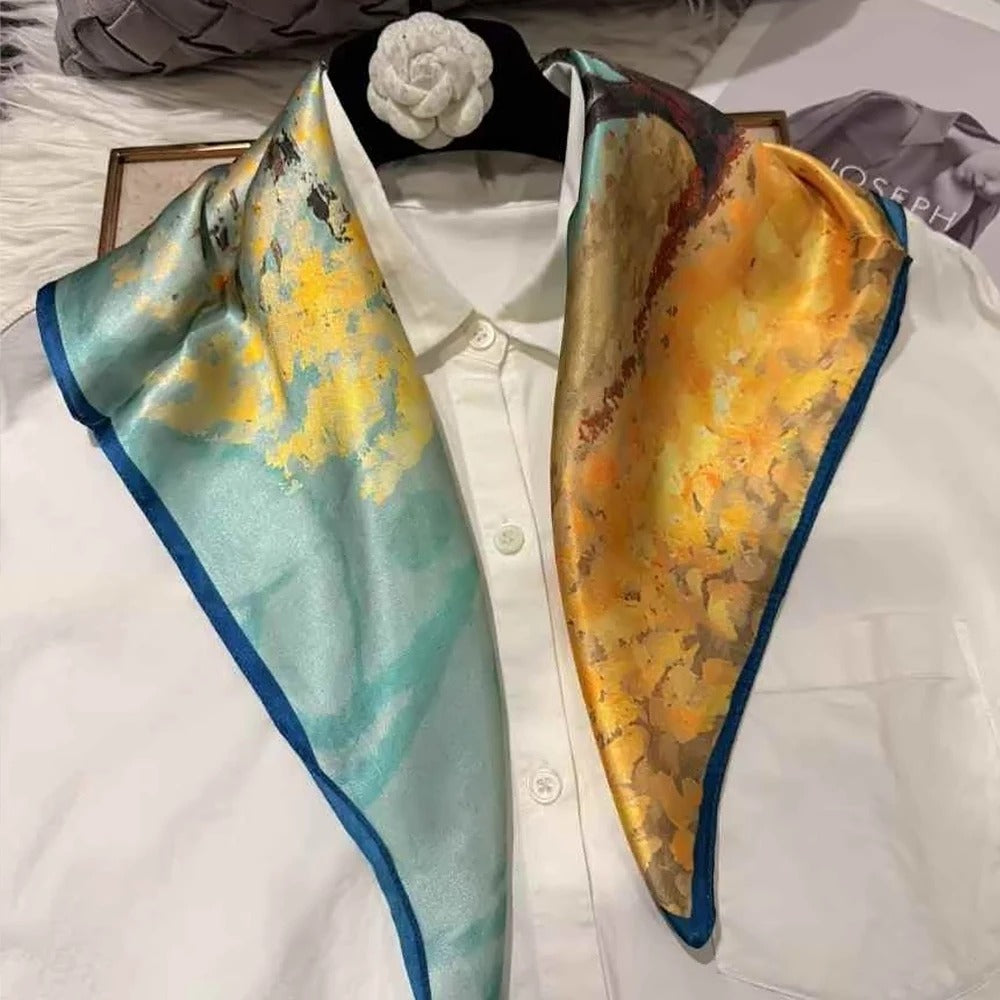 100% Mulberry Silk Floral Square Scarf – Luxury Small Silk Headscarf / Hair & Neck Neckerchief