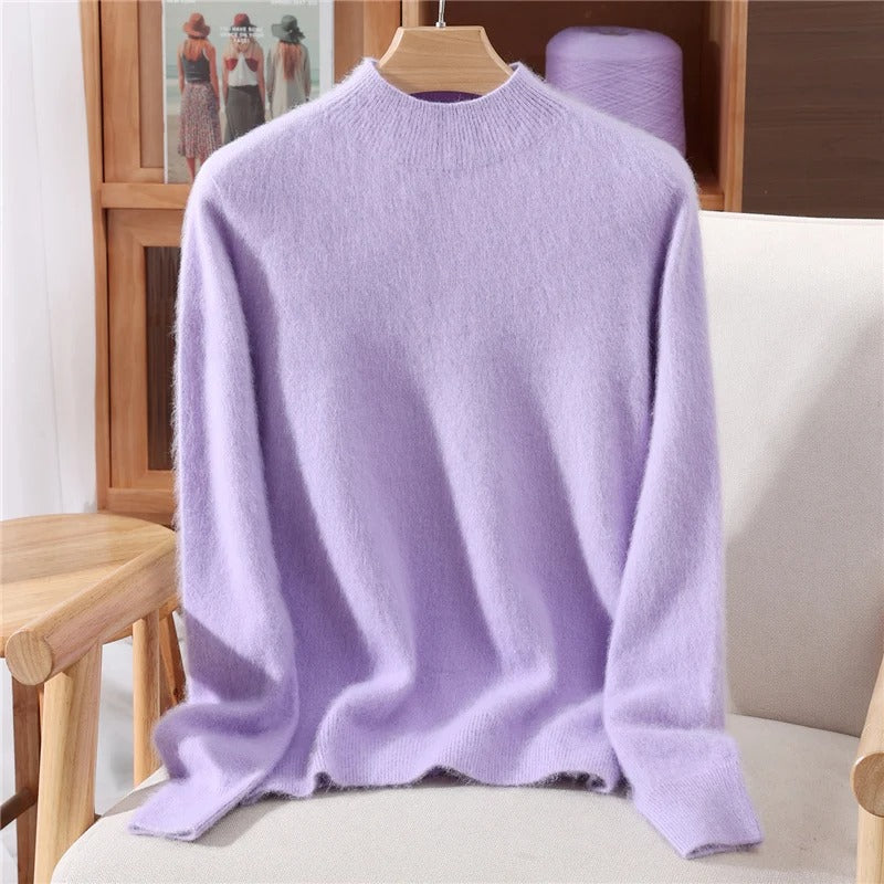 Luxurious Mink Cashmere Pullover – Women’s Soft Mock Neck Sweater for Autumn & Winter | Premium Knitwear – Free Worldwide Shipping