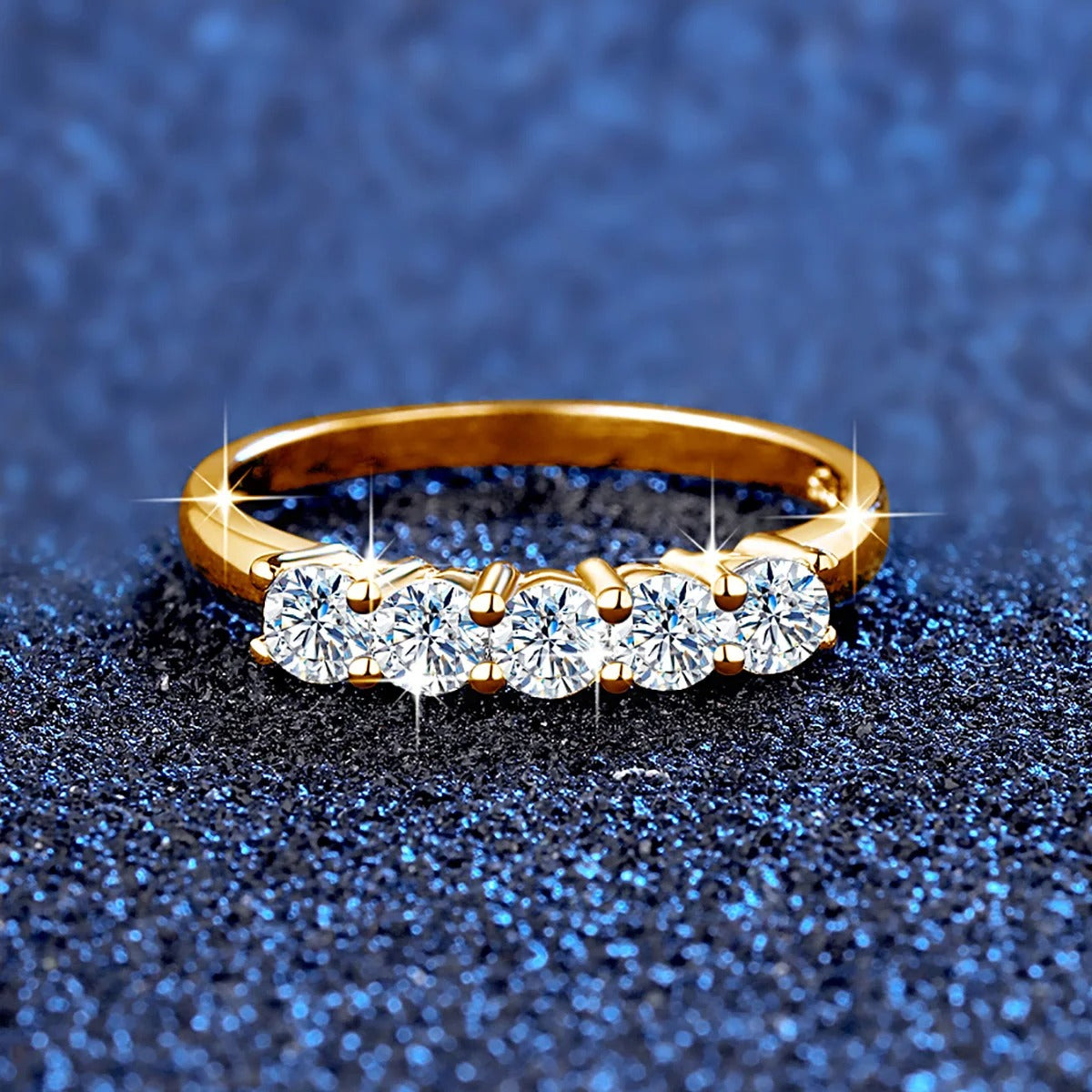 Certified 18K Solid Gold Moissanite 5‑Stone Ring for Women – Luxury Engagement / Wedding Gift