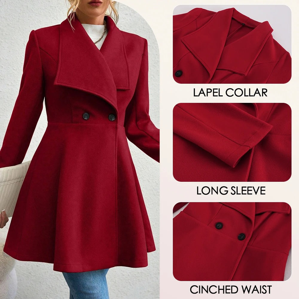 Elegant Long Wool‑Blend Women’s Winter Coat – Double‑Breasted Lapel Overcoat | Office & Casual Outerwear