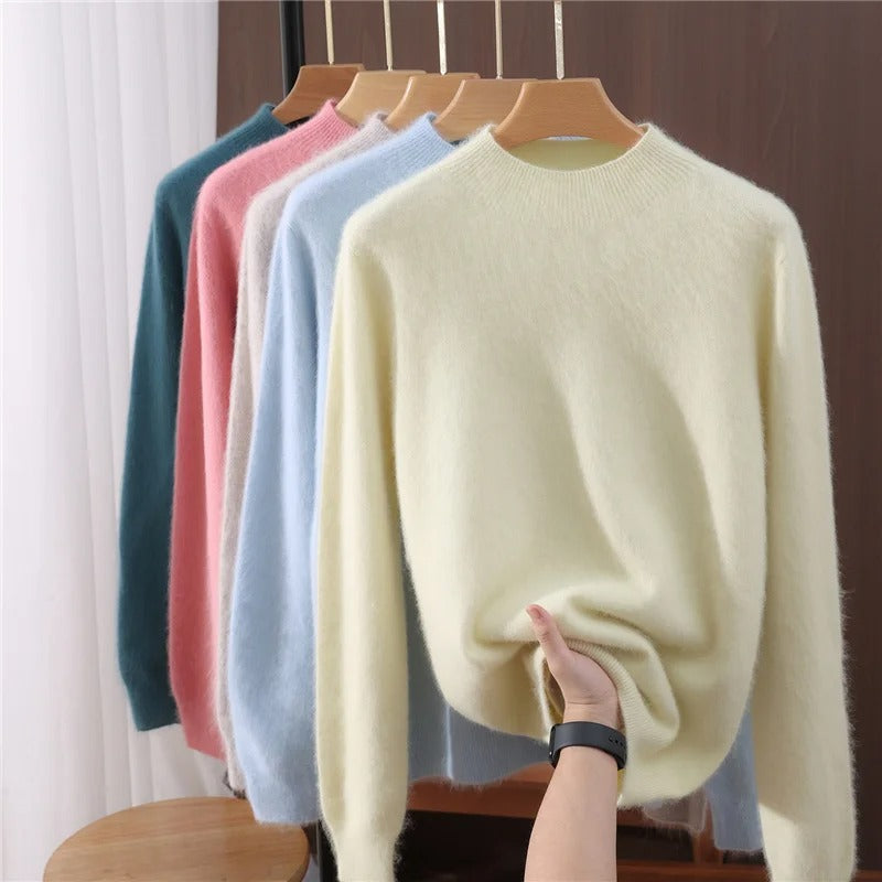 Luxurious Mink Cashmere Pullover – Women’s Soft Mock Neck Sweater for Autumn & Winter | Premium Knitwear – Free Worldwide Shipping