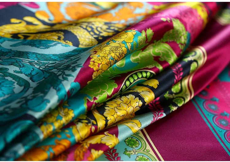 Luxury Silk Stretch Charmeuse Satin Fabric – 3D Printed Silk Satin Dressmaking Material + FREE DELIVERY WORLDWIDE 🚚
