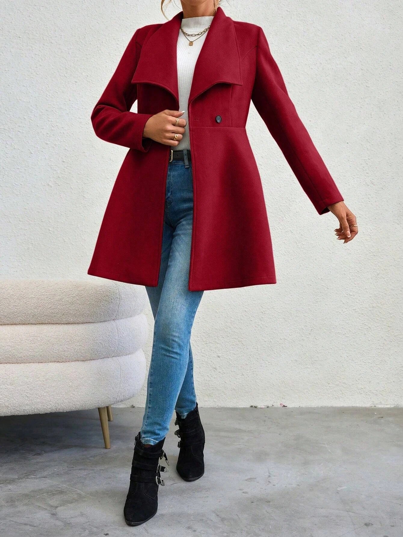 Elegant Long Wool‑Blend Women’s Winter Coat – Double‑Breasted Lapel Overcoat | Office & Casual Outerwear