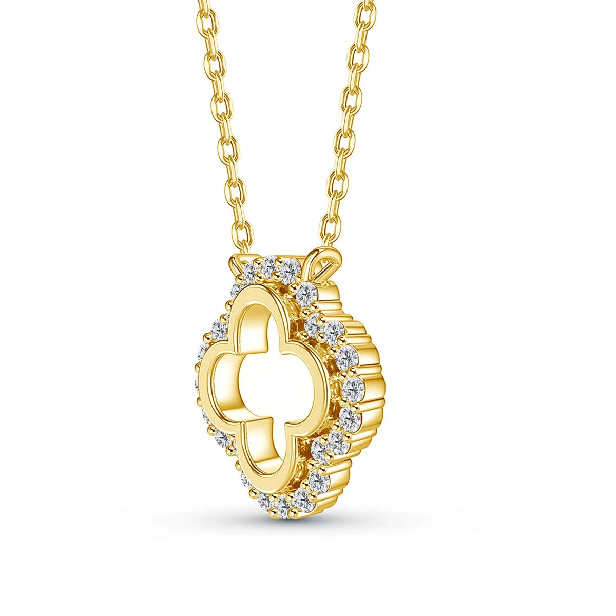 Luxury 18K Gold Plated Four Leaf Clover Moissanite Necklace – 925 Sterling Silver Clover Pendant | Jewelry Gift for Women + 🚚 Free Worldwide Shipping