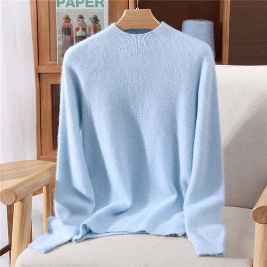 Luxurious Mink Cashmere Pullover – Women’s Soft Mock Neck Sweater for Autumn & Winter | Premium Knitwear – Free Worldwide Shipping