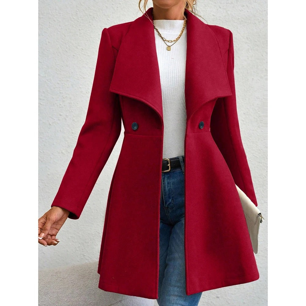 Elegant Long Wool‑Blend Women’s Winter Coat – Double‑Breasted Lapel Overcoat | Office & Casual Outerwear