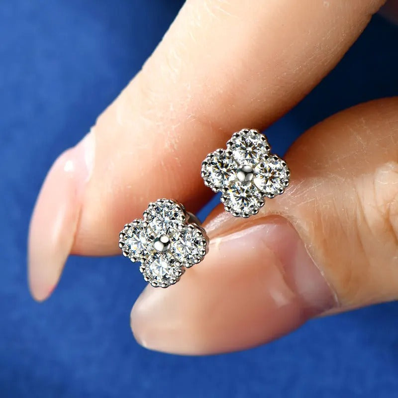 18K Gold Plated 925 Sterling Silver Moissanite Jewelry Set – 3-in-1 Necklace, Earrings & Bracelet with Four Leaf Clover Charm – Women’s Anniversary & Gift