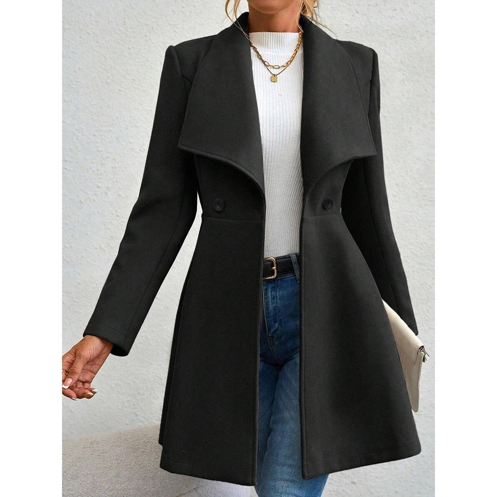 Elegant Long Wool‑Blend Women’s Winter Coat – Double‑Breasted Lapel Overcoat | Office & Casual Outerwear
