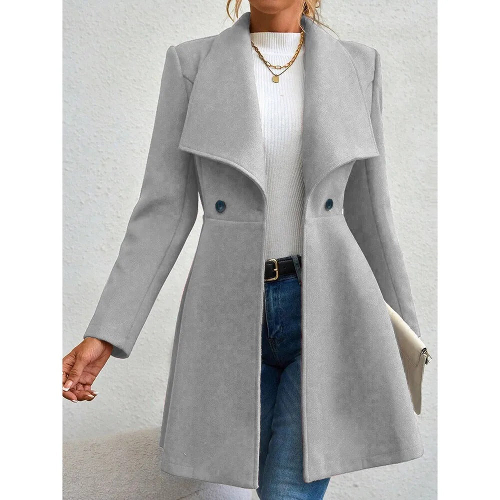 Elegant Long Wool‑Blend Women’s Winter Coat – Double‑Breasted Lapel Overcoat | Office & Casual Outerwear