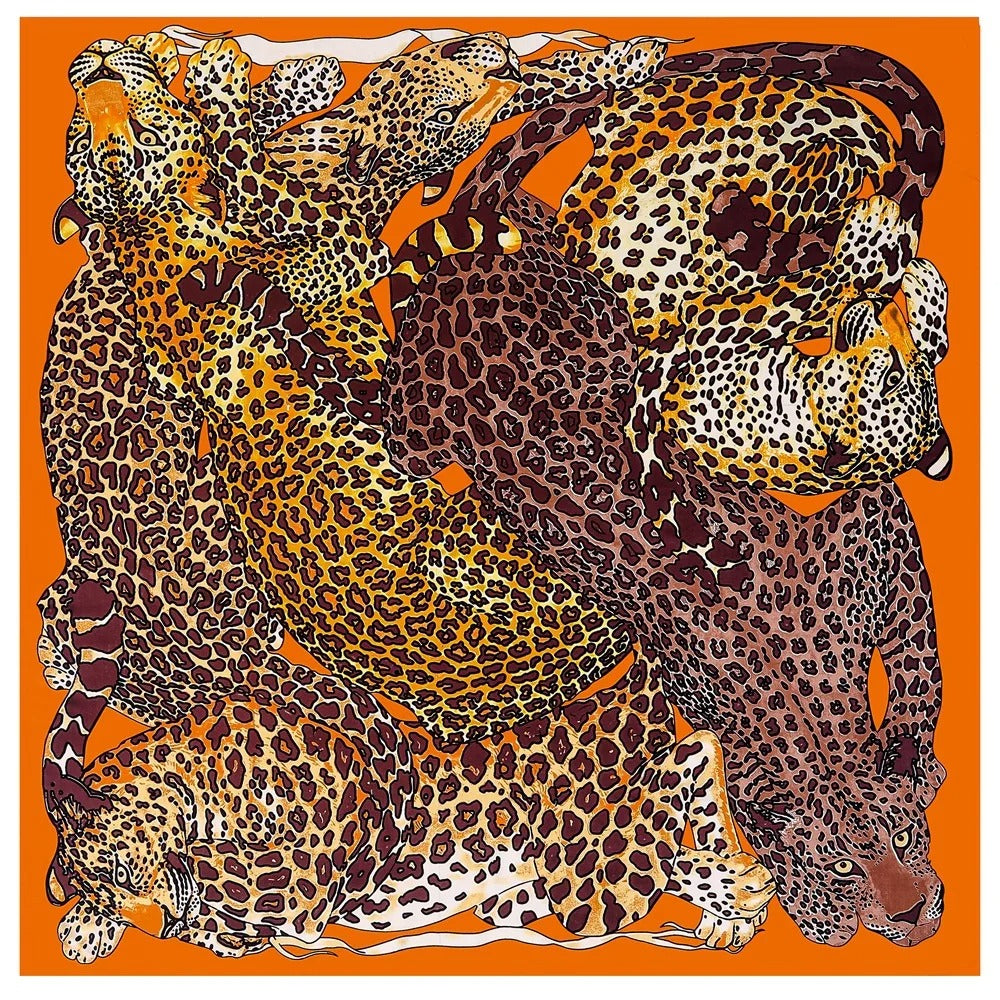 Luxury 100% Silk Leopard Print Square Scarf – Women’s Fashion Shawl & Bandana 130×130cm