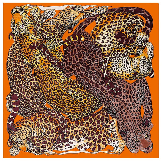 Luxury 100% Silk Leopard Print Square Scarf – Women’s Fashion Shawl & Bandana 130×130cm