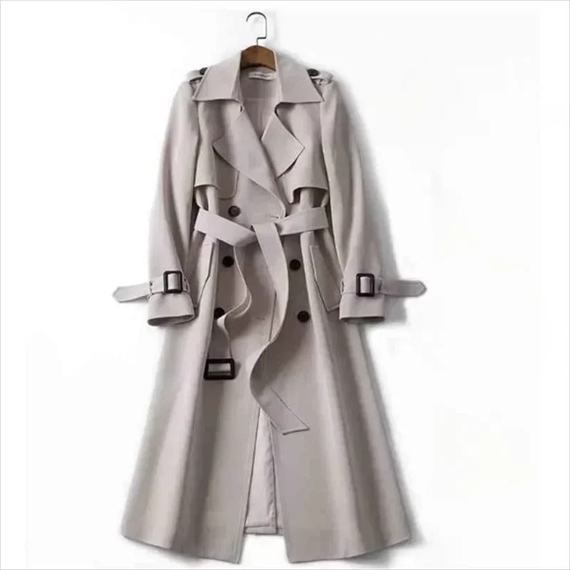 Women’s Long Winter Trench Coat • Slim Belted Streetwear Windbreaker Jacket – All‑Season Elegance