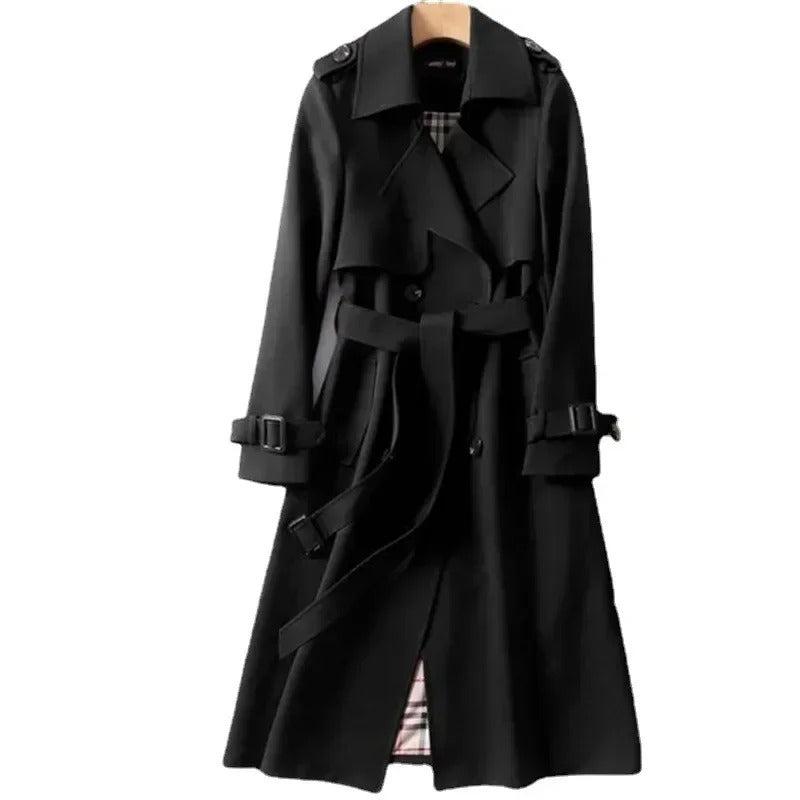 Women’s Long Winter Trench Coat • Slim Belted Streetwear Windbreaker Jacket – All‑Season Elegance