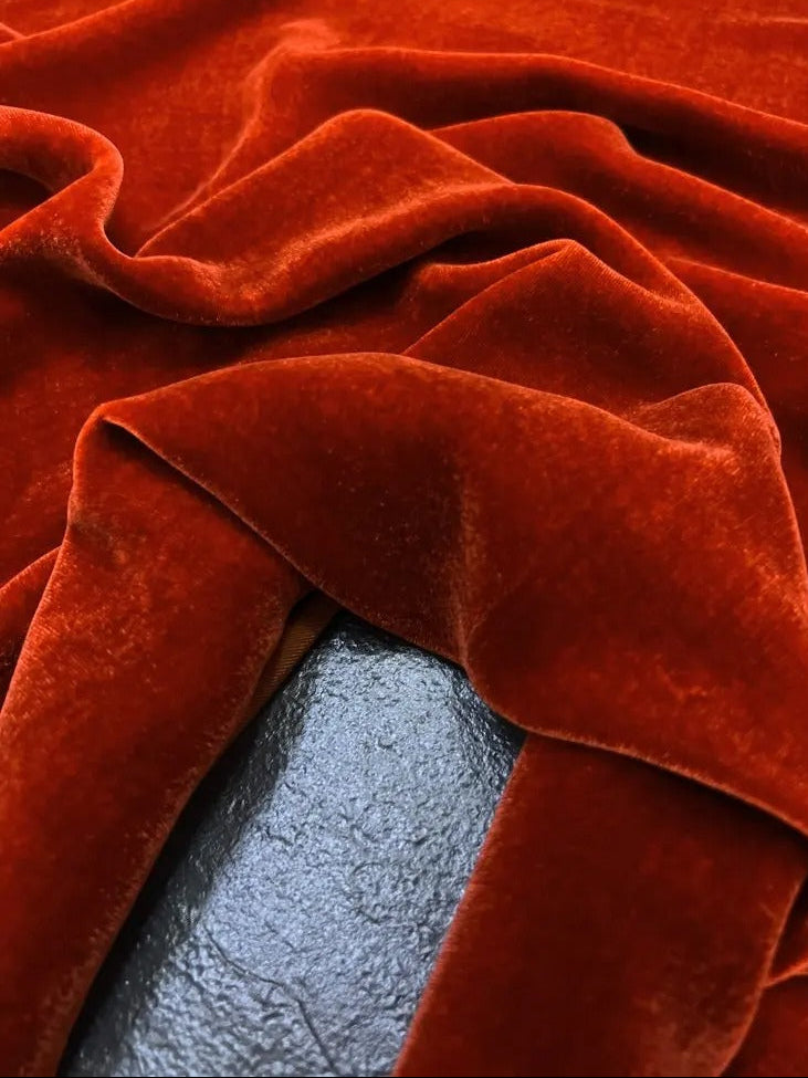 Silk Velvet Fabric – 100% Mulberry Silk Base, Rayon Pile, 140 cm Wide | 40 Luxe Colours for High-End Dresses
