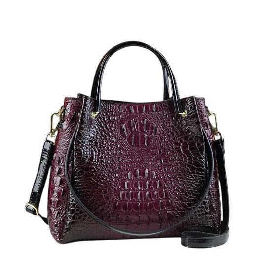 Vintage Genuine Leather Crocodile Print Tote & Bucket Bag – Luxury Women’s Shoulder / Messenger Handbag