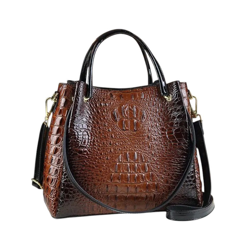 Vintage Genuine Leather Crocodile Print Tote & Bucket Bag – Luxury Women’s Shoulder / Messenger Handbag